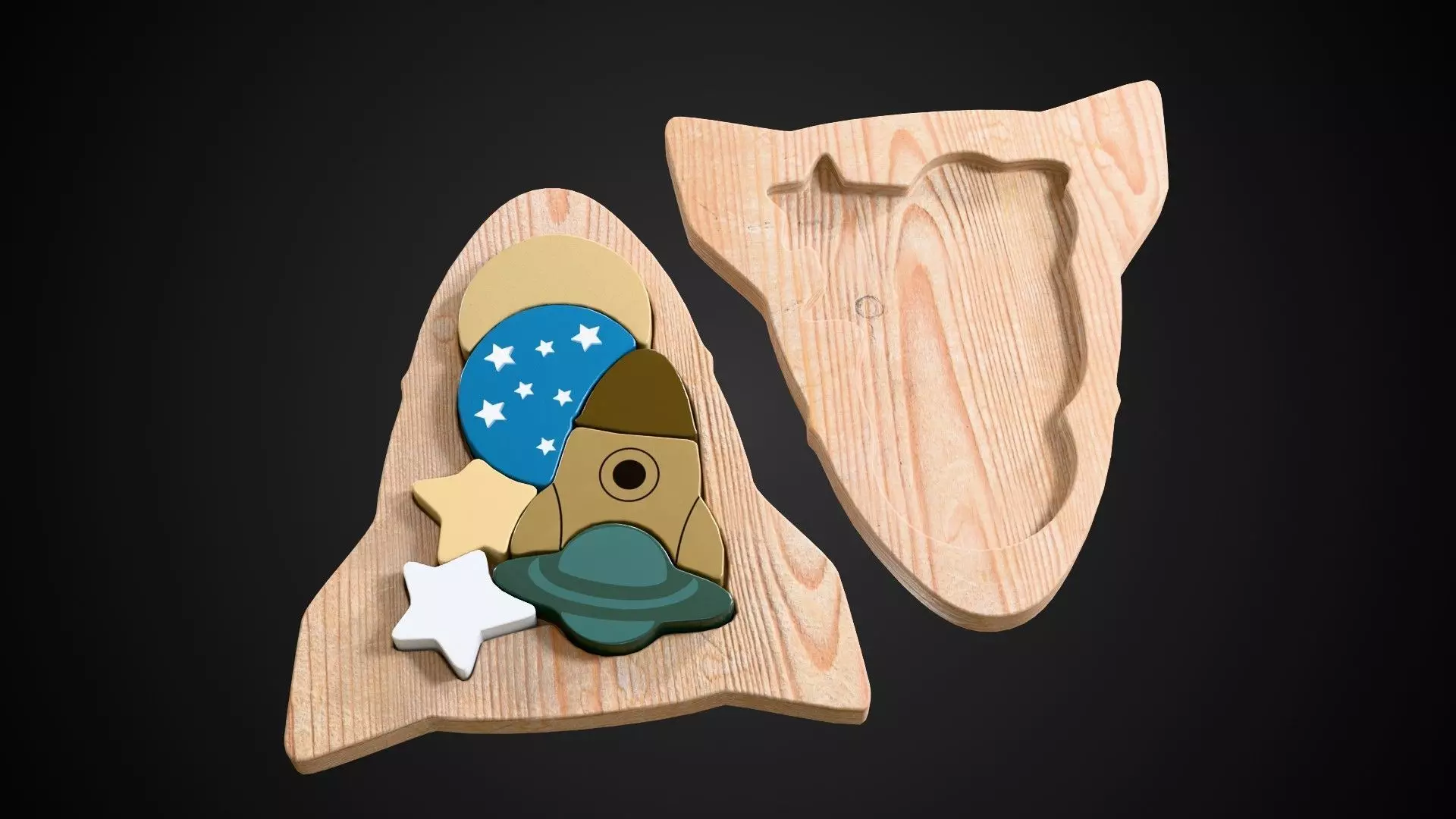 Wooden Rocket Puzzle Low-poly 3D model_1