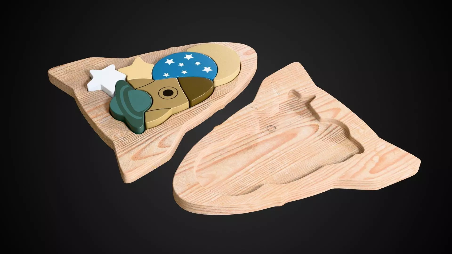 Wooden Rocket Puzzle Low-poly 3D model_3