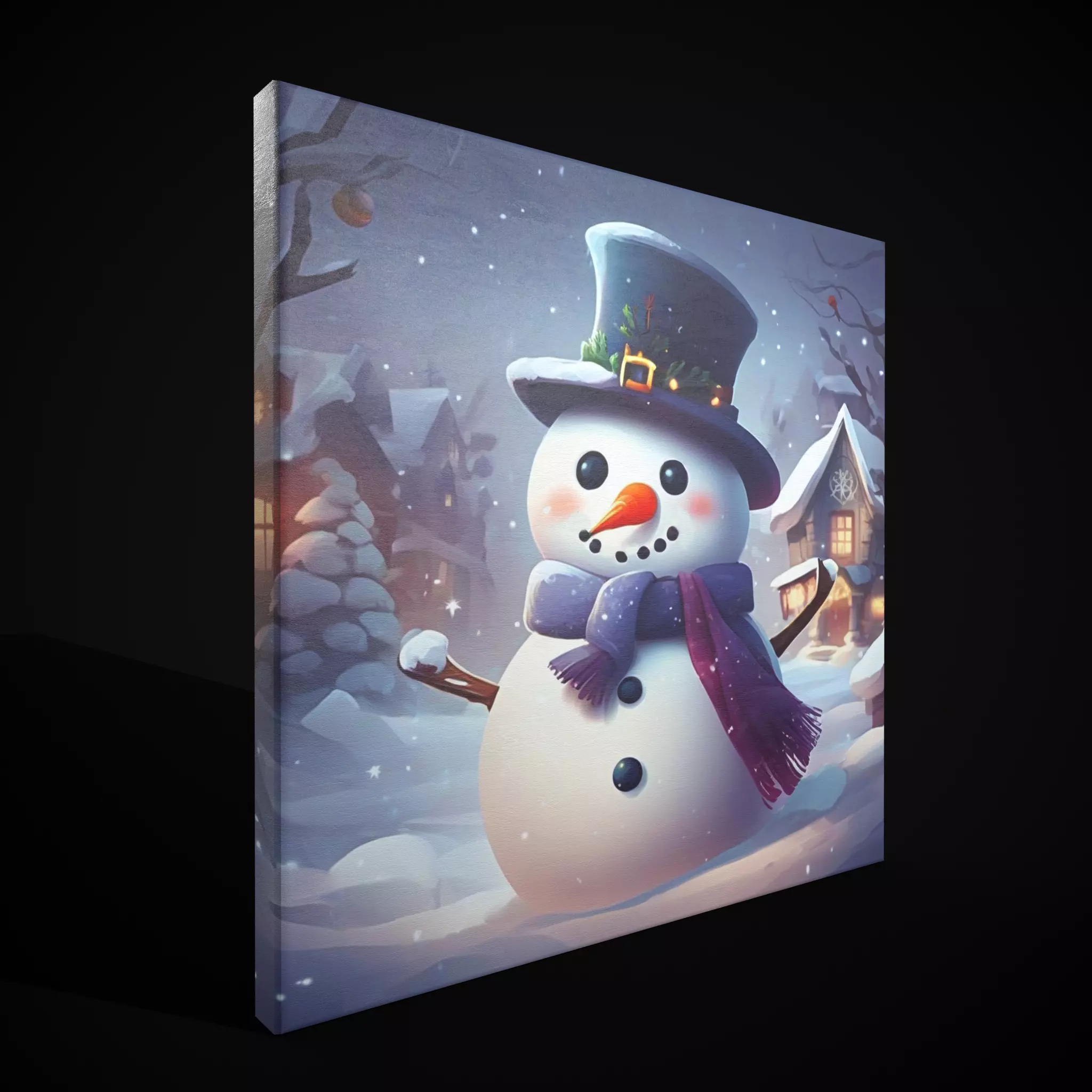 Christmas Snowman Painting Two Low-poly 3D model_3