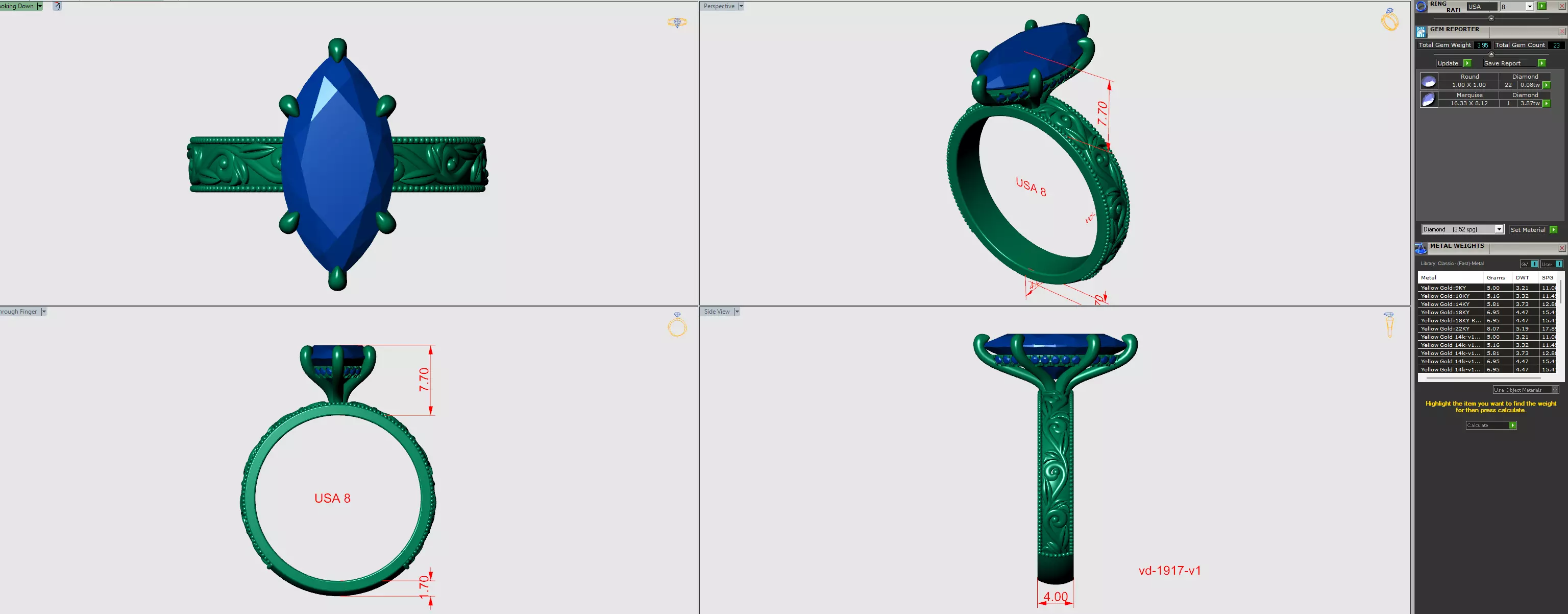 Marquise Diamond Solitaire With Flower Design on Band 3dm 3D print model_3
