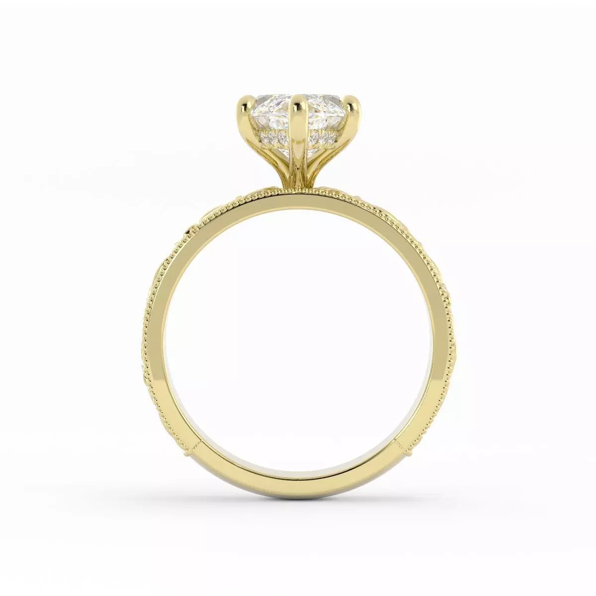 Marquise Diamond Solitaire With Flower Design on Band 3dm 3D print model_5