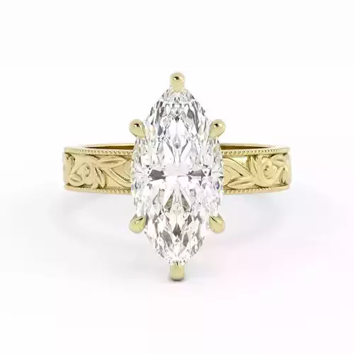 Marquise Diamond Solitaire With Flower Design on Band 3dm