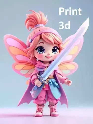 Chibi Fairy Warrior with Pink Sword 3D Model