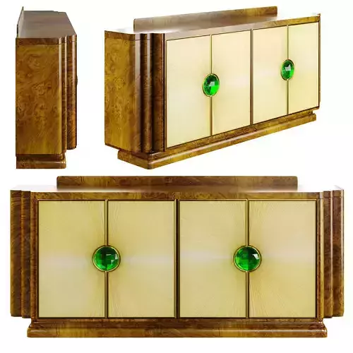 Art Deco Sideboard with Green Crystal Handles