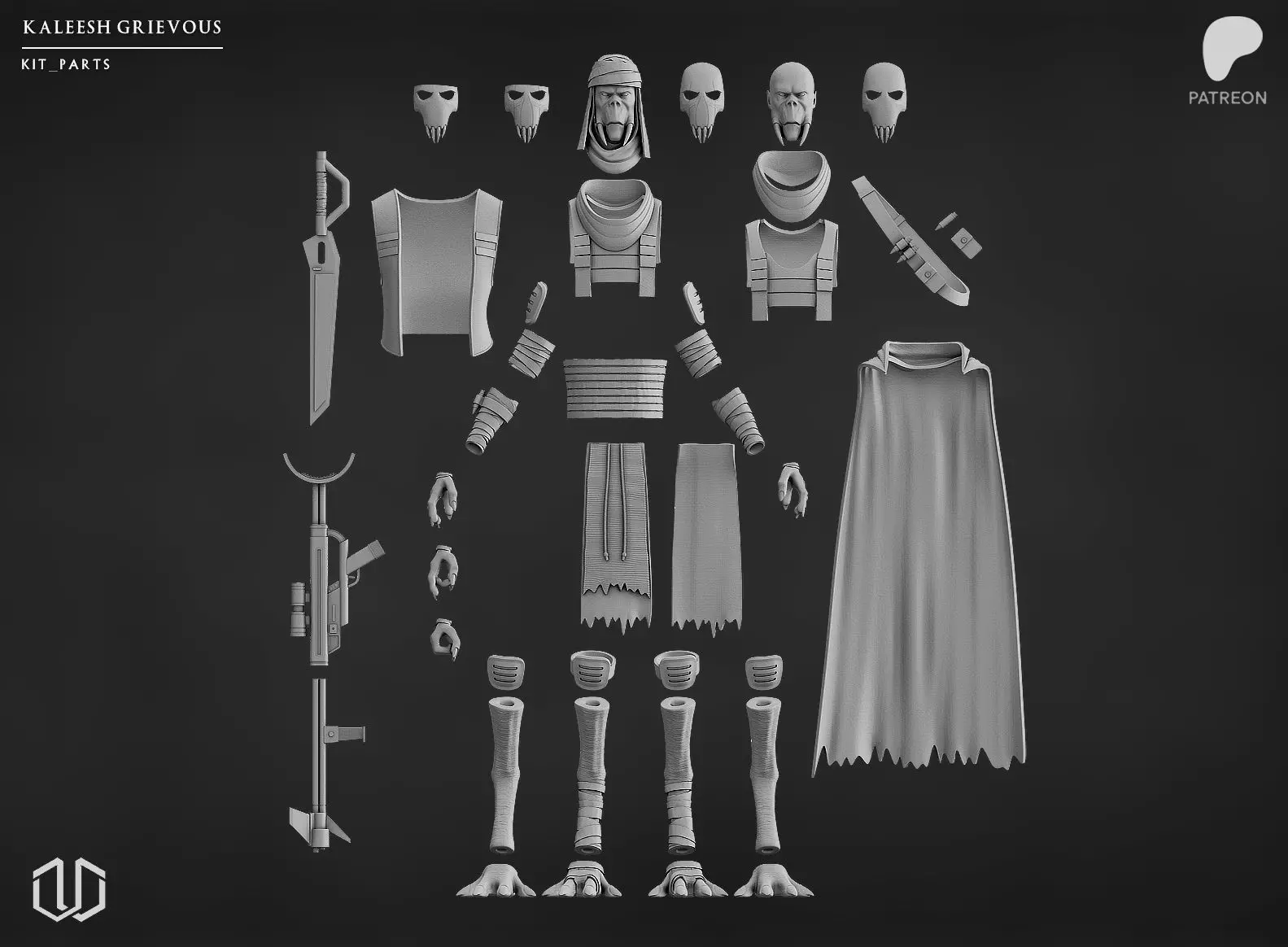 Kaleesh Grievous Action Figure Kit 3D print model_4