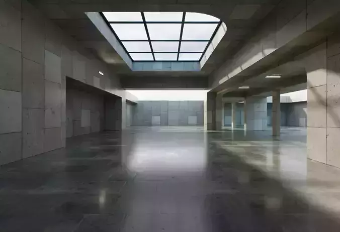 Daylight Concrete Atrium Scene - Architectural Background - V3U1