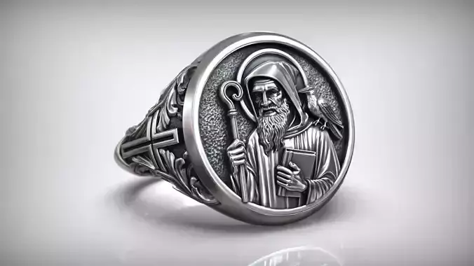 Saint Benedict Monk Catholic Ornamental Ring with Cross