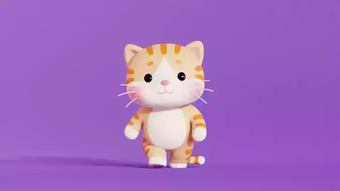 Cat Character Rigged Animated Orange Chibi Kawaii