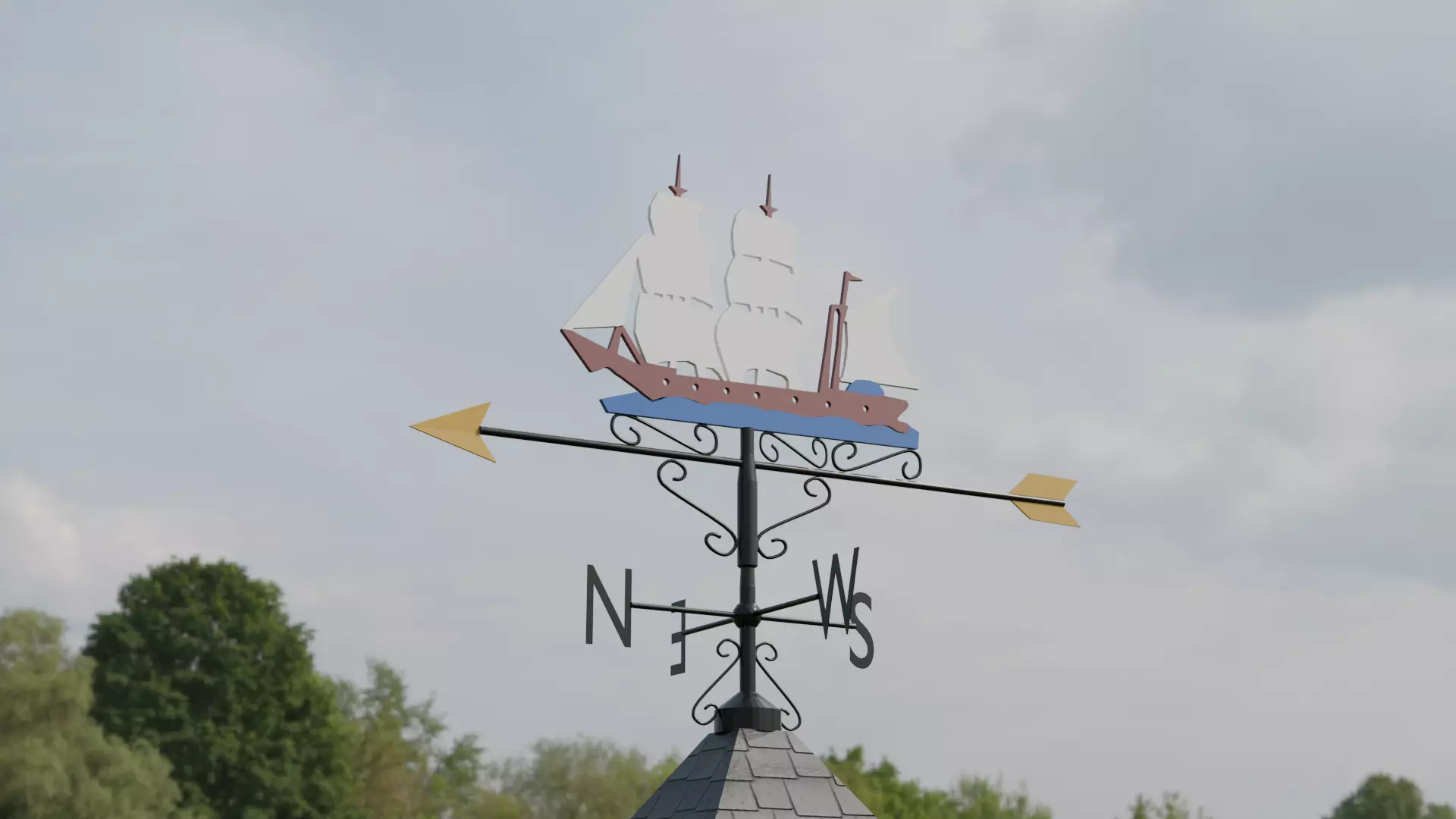 Nautical Ship Themed Wind or Weather Vane Low-poly 3D model