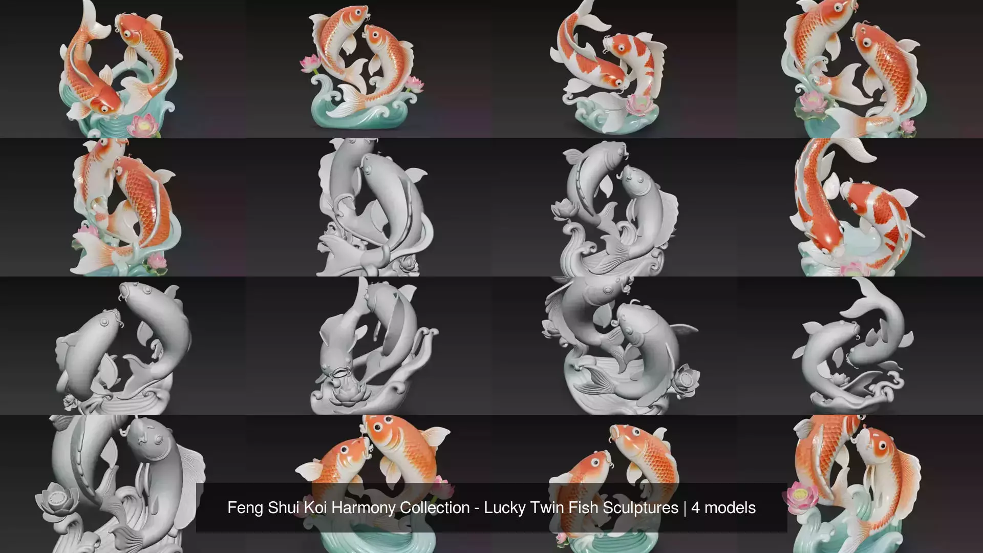 Feng Shui Koi Harmony Collection - Lucky Twin Fish Sculptures _1