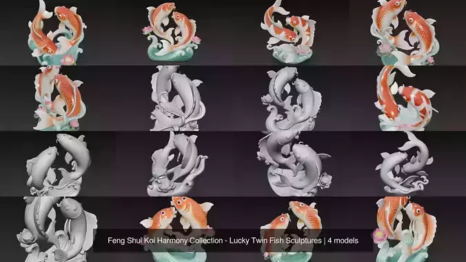 Feng Shui Koi Harmony Collection - Lucky Twin Fish Sculptures