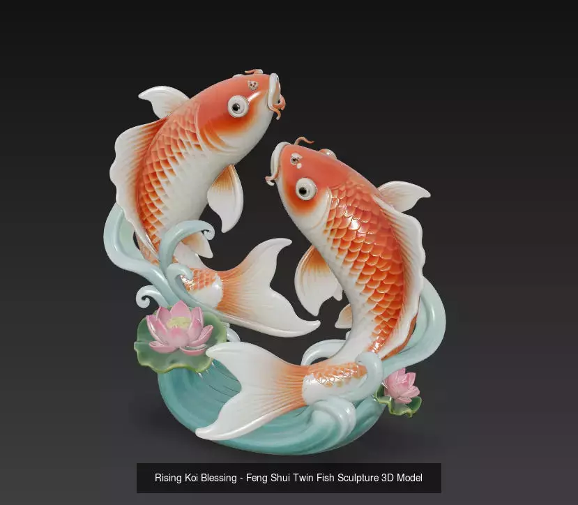 Feng Shui Koi Harmony Collection - Lucky Twin Fish Sculptures _9