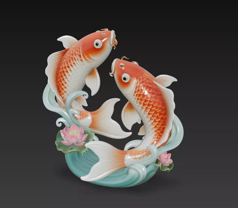 Feng Shui Koi Harmony Collection - Lucky Twin Fish Sculptures _10