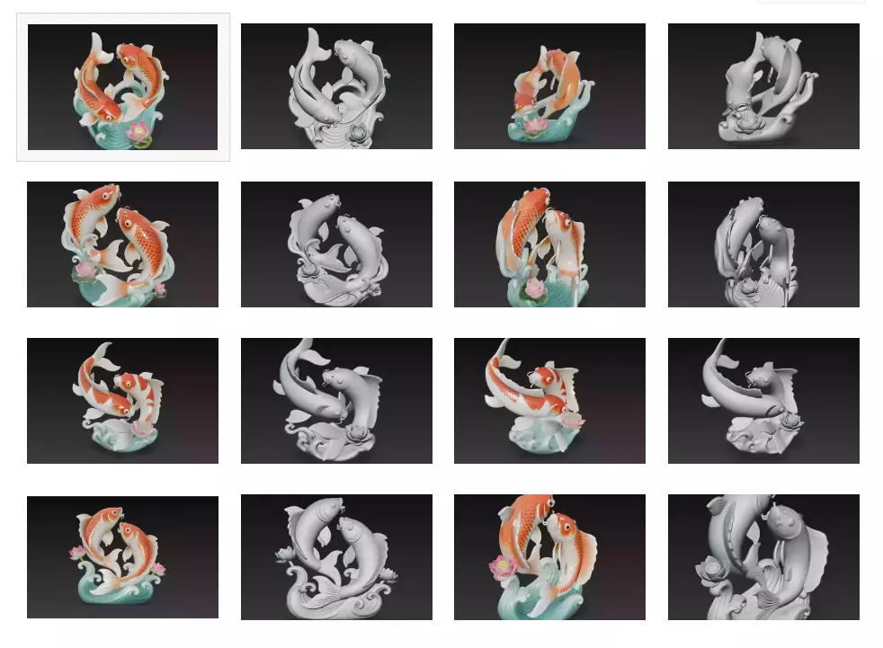 Feng Shui Koi Harmony Collection - Lucky Twin Fish Sculptures _0