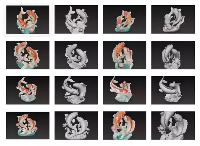 Feng Shui Koi Harmony Collection - Lucky Twin Fish Sculptures Feng Shui Koi Harmony Collection - Lucky Twin Fish Sculptures