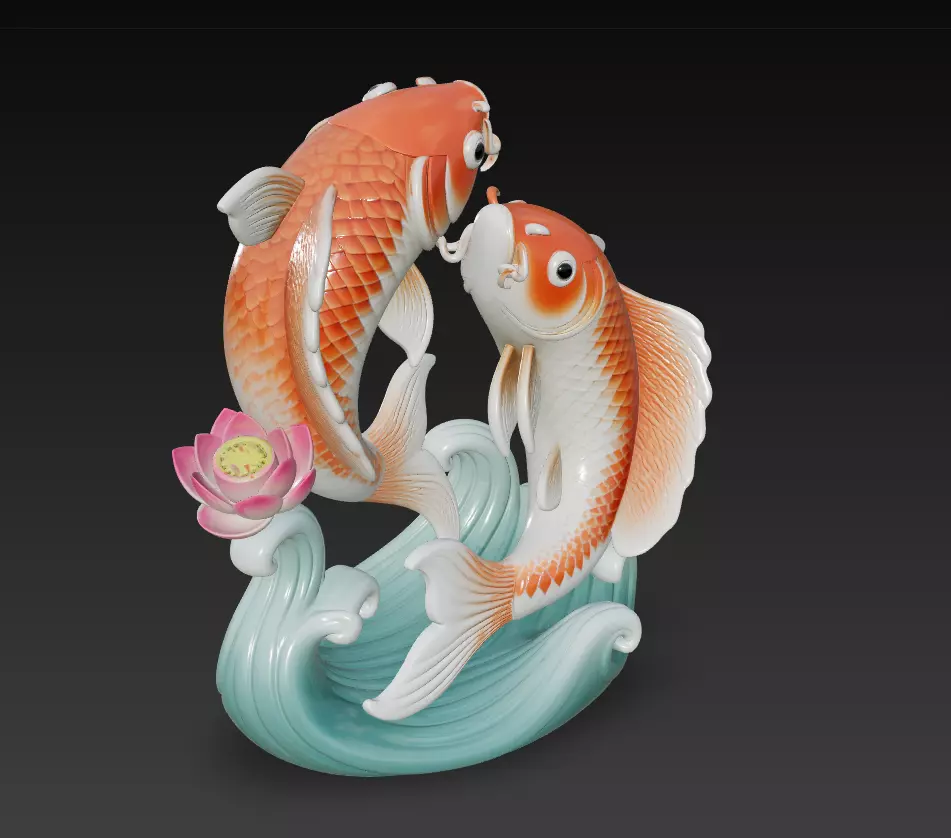 Feng Shui Koi Harmony Collection - Lucky Twin Fish Sculptures _20