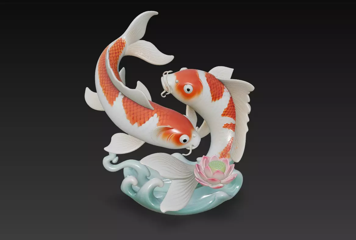Feng Shui Koi Harmony Collection - Lucky Twin Fish Sculptures _14