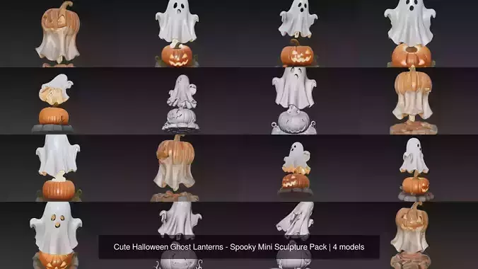 Cute Halloween Ghost Lanterns - Spooky Mini Sculpture Pack