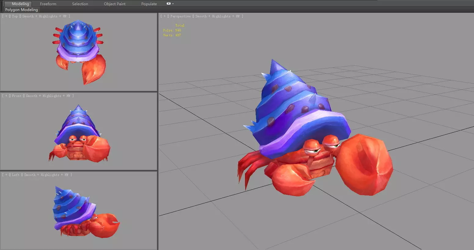 Cartoon hermit crab Low-poly 3D model_4