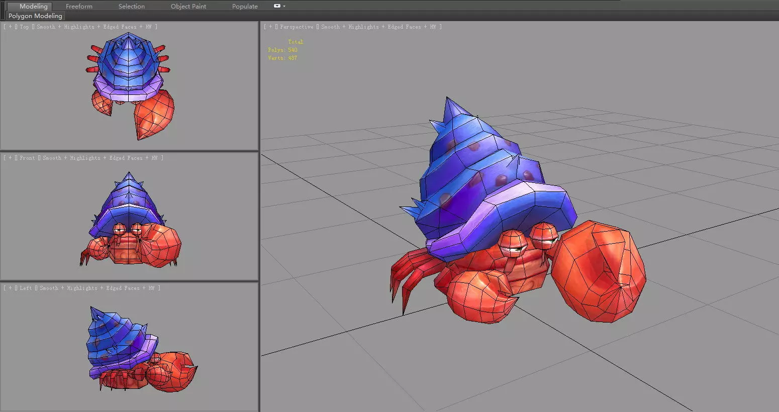 Cartoon hermit crab Low-poly 3D model_5