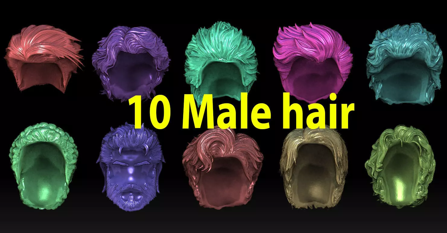 10 Male hair 3D print model
