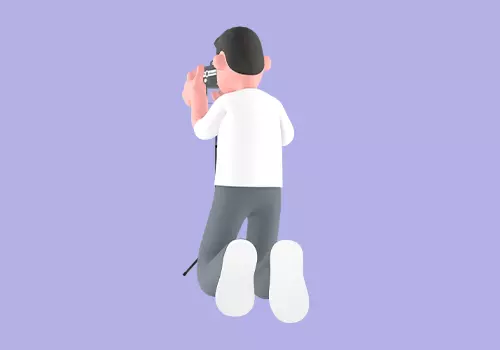 Stylized 3D Male Photographer - Cartoon Kneeling with Tripod 3D model_3