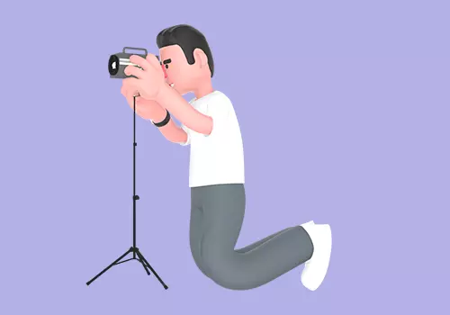 Stylized 3D Male Photographer - Cartoon Kneeling with Tripod 3D model_2