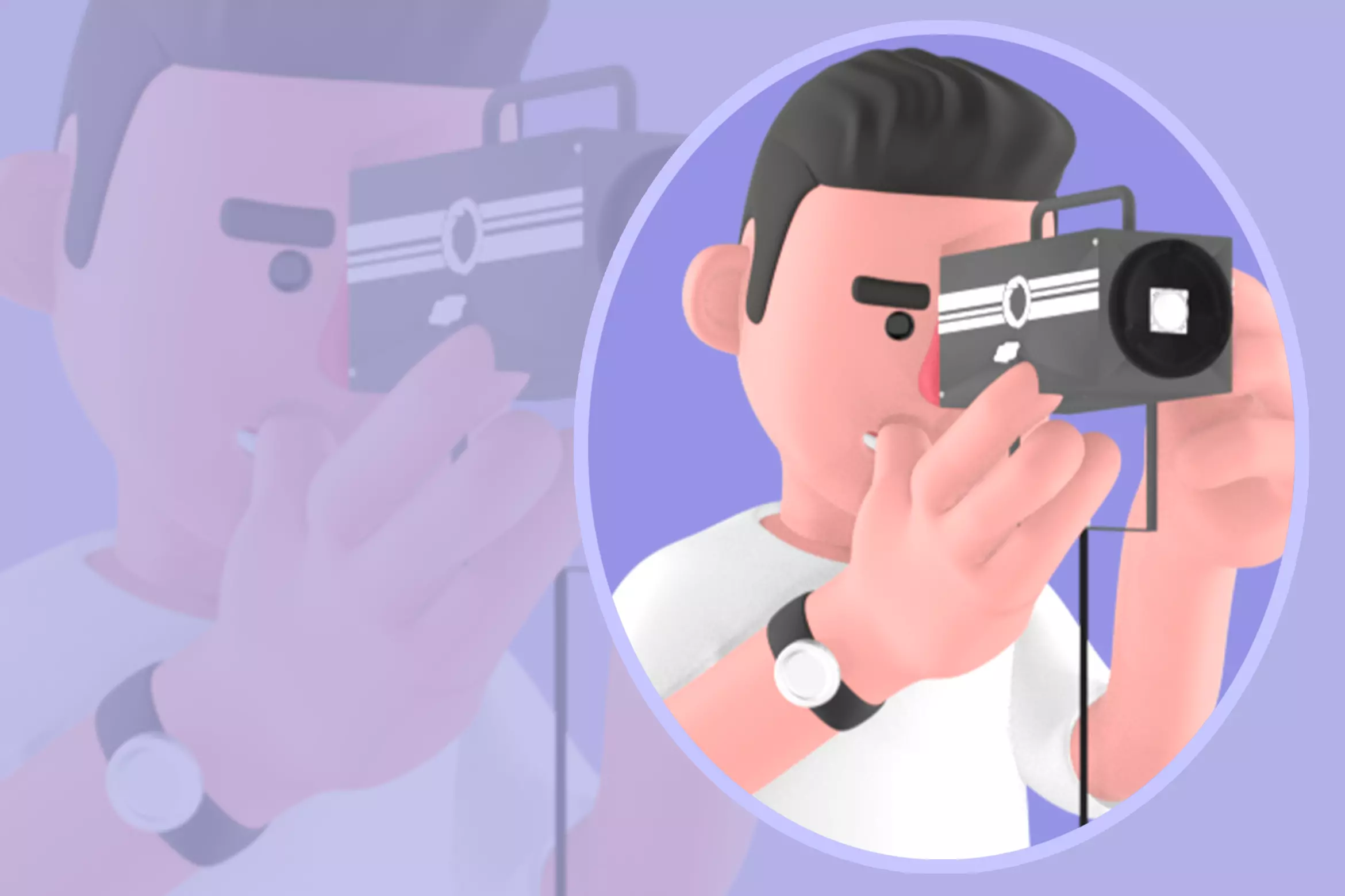 Stylized 3D Male Photographer - Cartoon Kneeling with Tripod 3D model_0