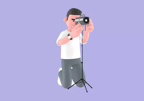 Stylized 3D Male Photographer - Cartoon Kneeling with Tripod 3D model_1