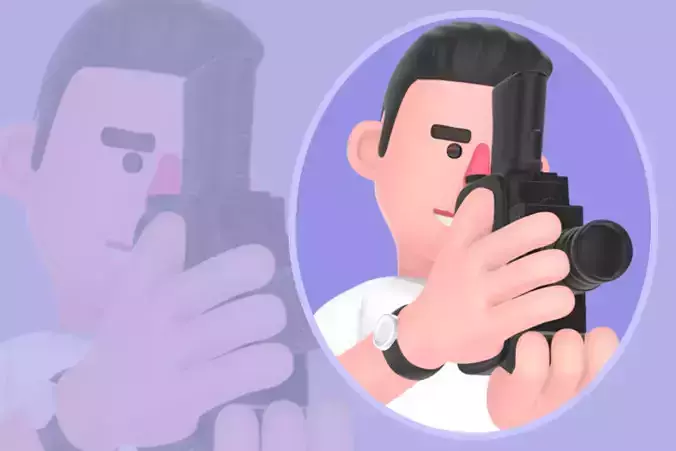 Stylized 3D Male Photographer Filming Forward-Cartoon Character