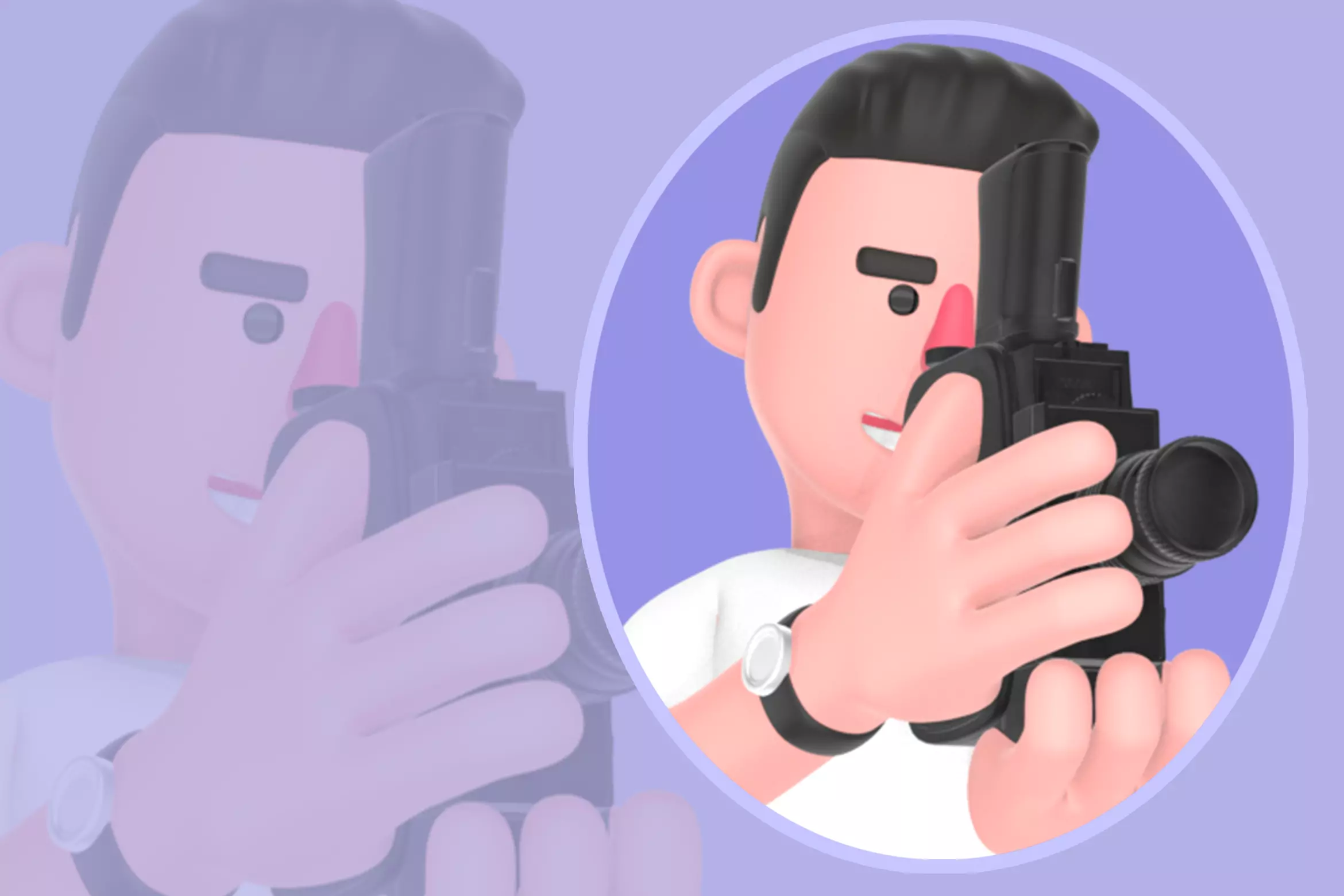 Stylized 3D Male Photographer Filming Forward-Cartoon Character 3D model_0