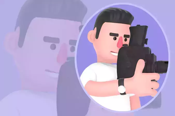 Stylized 3D Male Photographer Using Viewfinder-Cartoon Character