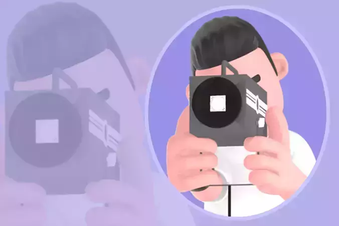 Stylized 3D Male Photographer Adjusting Camera-Cartoon Character