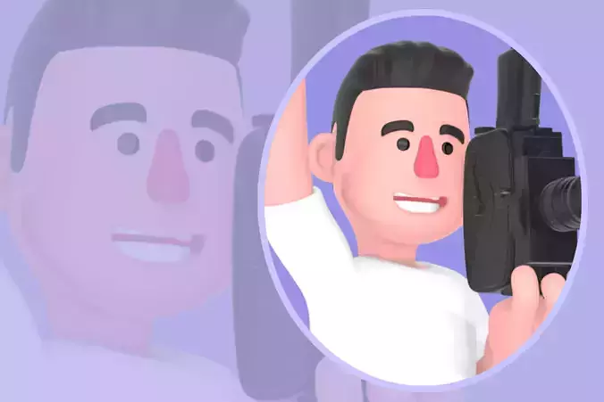 Stylized 3D Male Photographer Waving with Camera - Cartoon