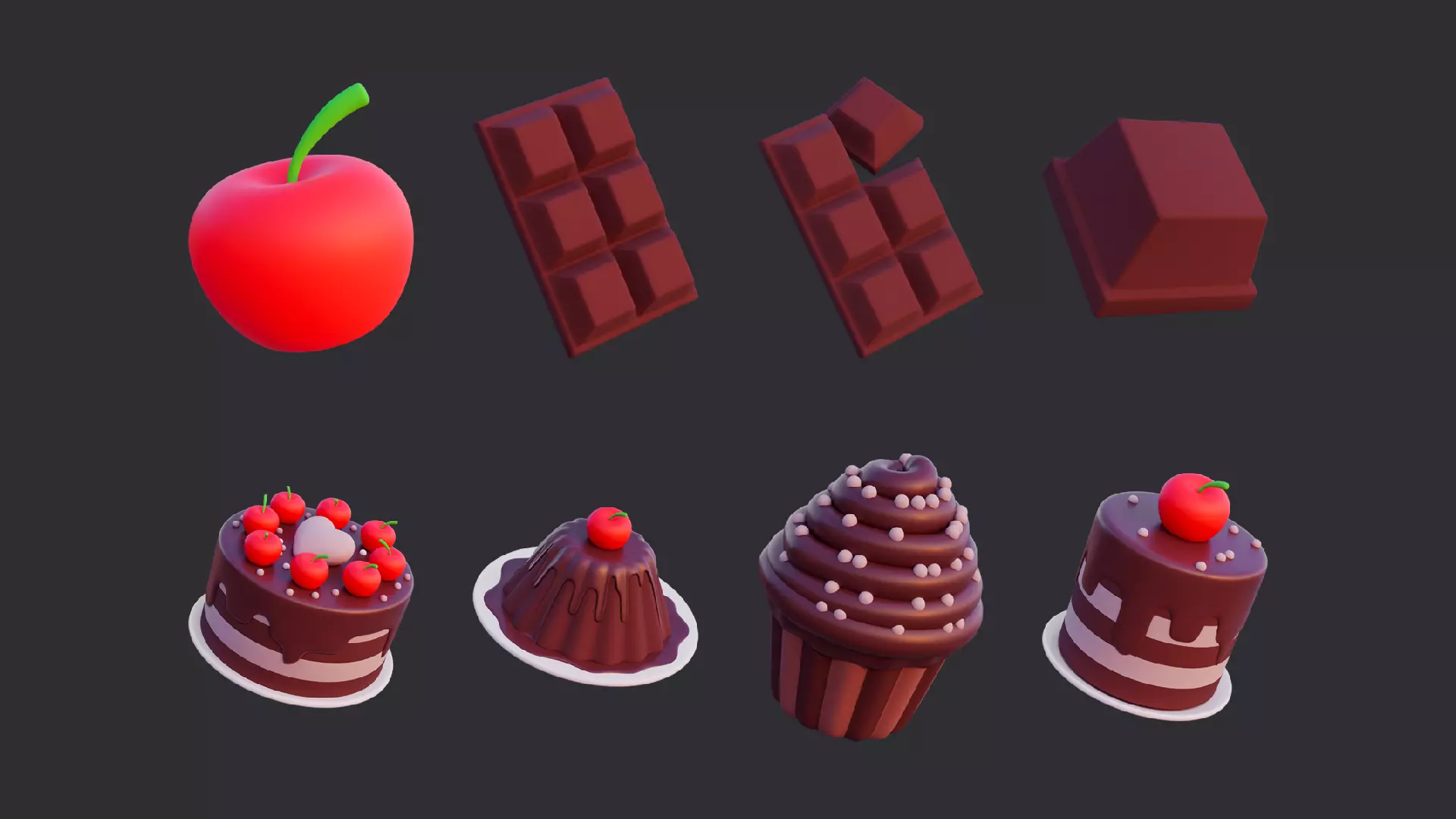 Low Poly Sweet Dessert Pack 3D model_0