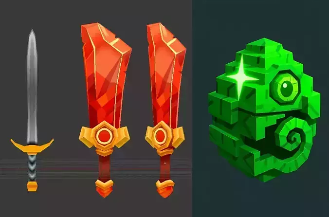 3D Pack in  Stylized for Roblox Style Weapons and Chameleon Egg 