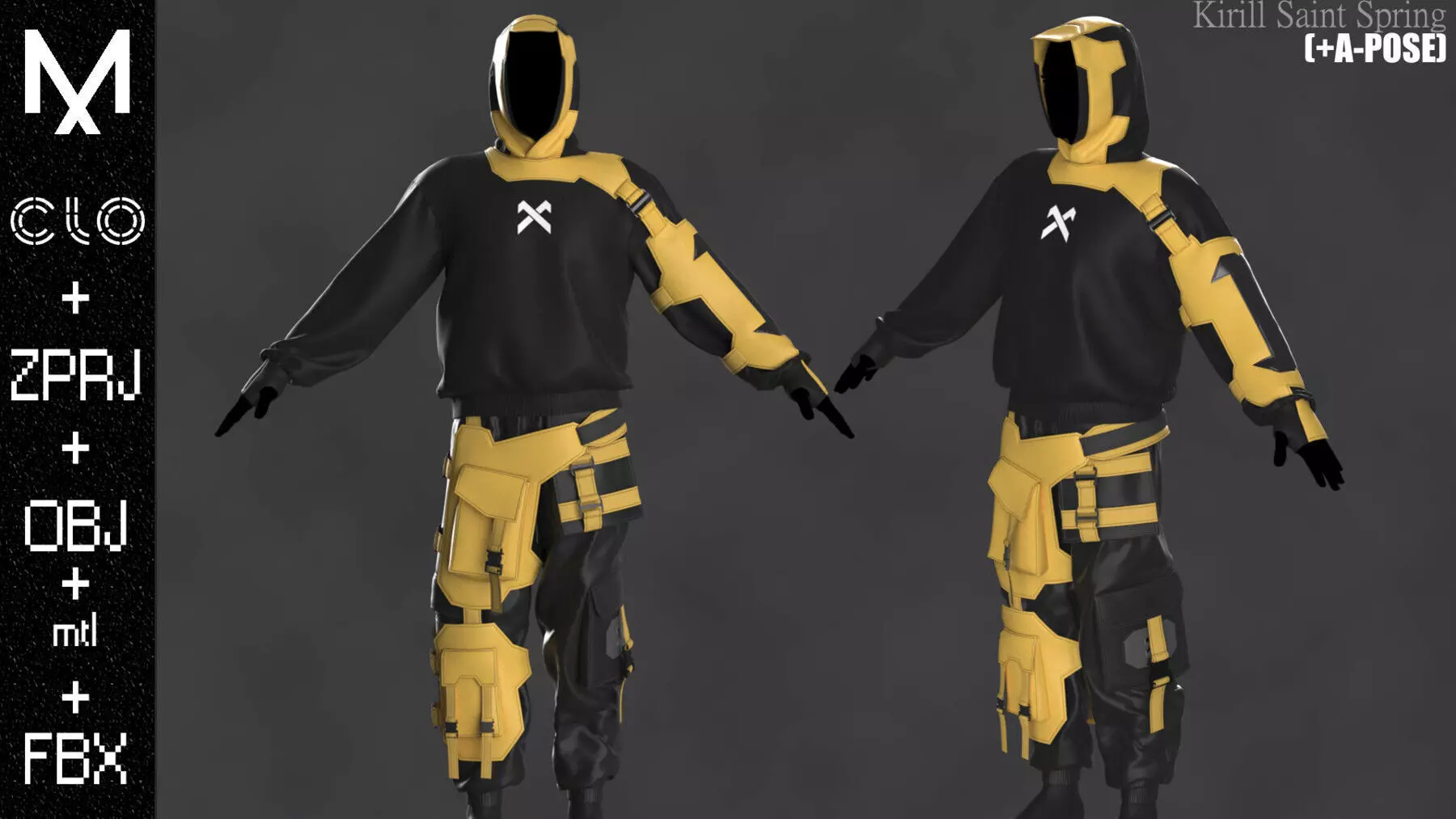CyberPunk Outfit Male Marvelous designer Clo3d OBJ mtl FBX ZPRJ 3D model_0