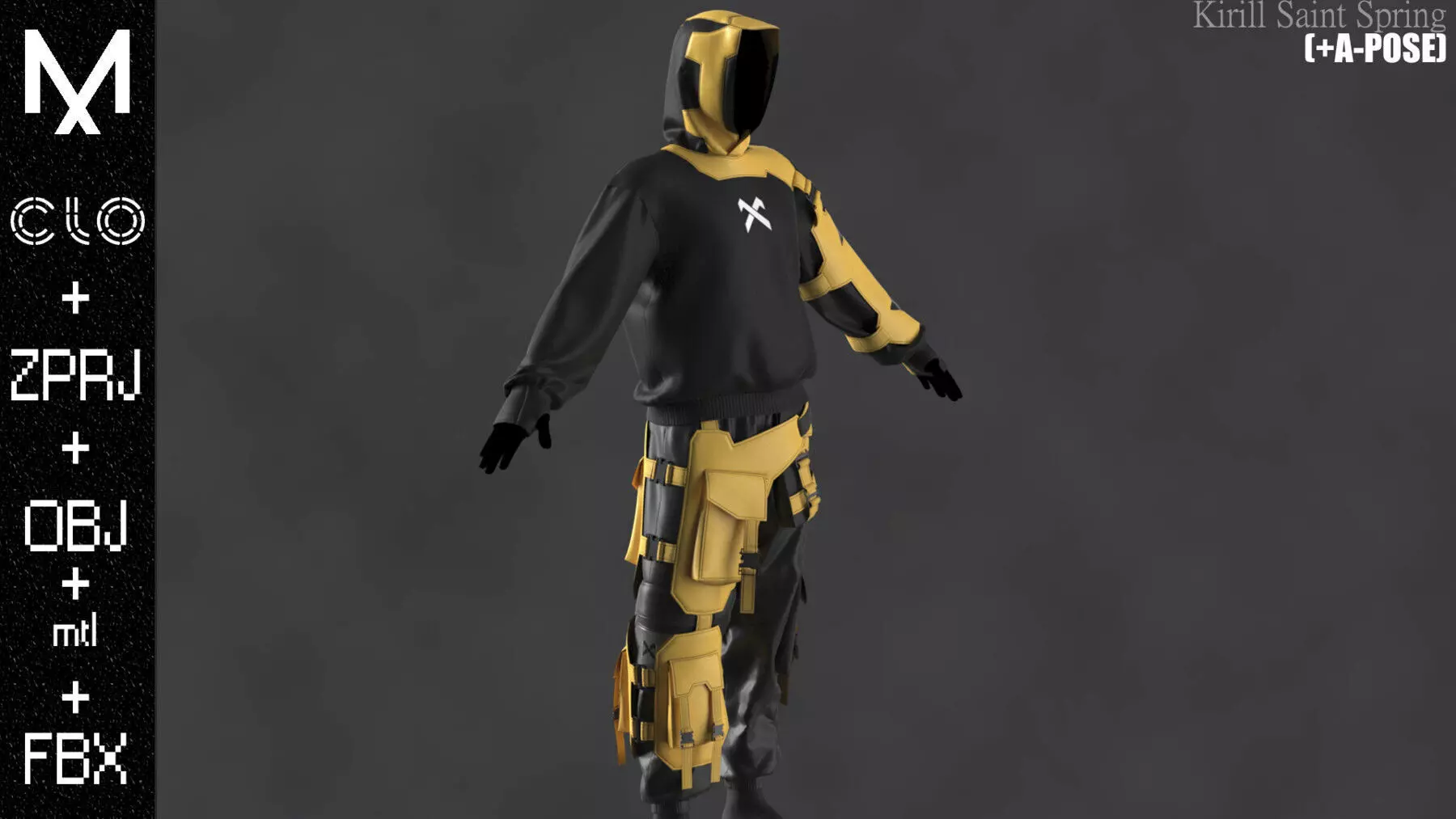 CyberPunk Outfit Male Marvelous designer Clo3d OBJ mtl FBX ZPRJ 3D model_2