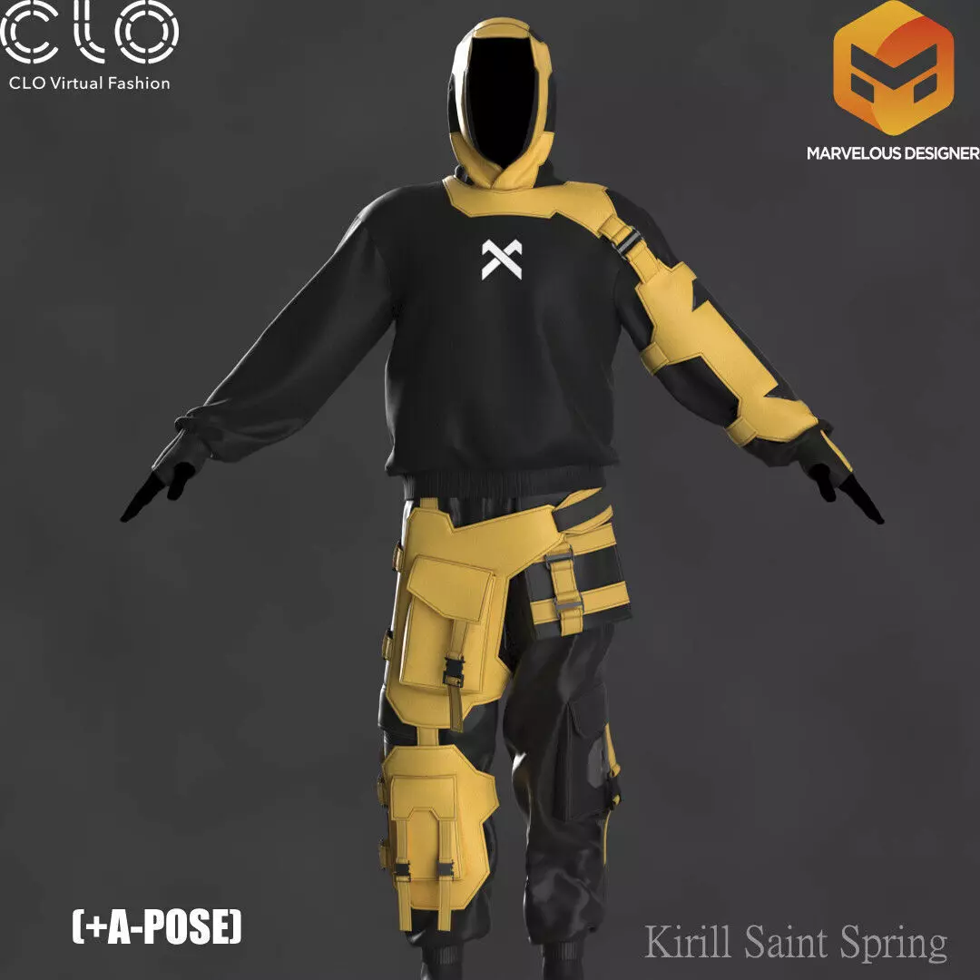 CyberPunk Outfit Male Marvelous designer Clo3d OBJ mtl FBX ZPRJ 3D model_1