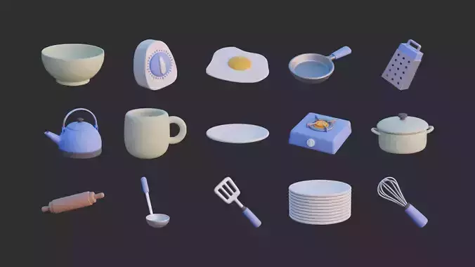 Low Poly Kitchen Tools Asset Pack