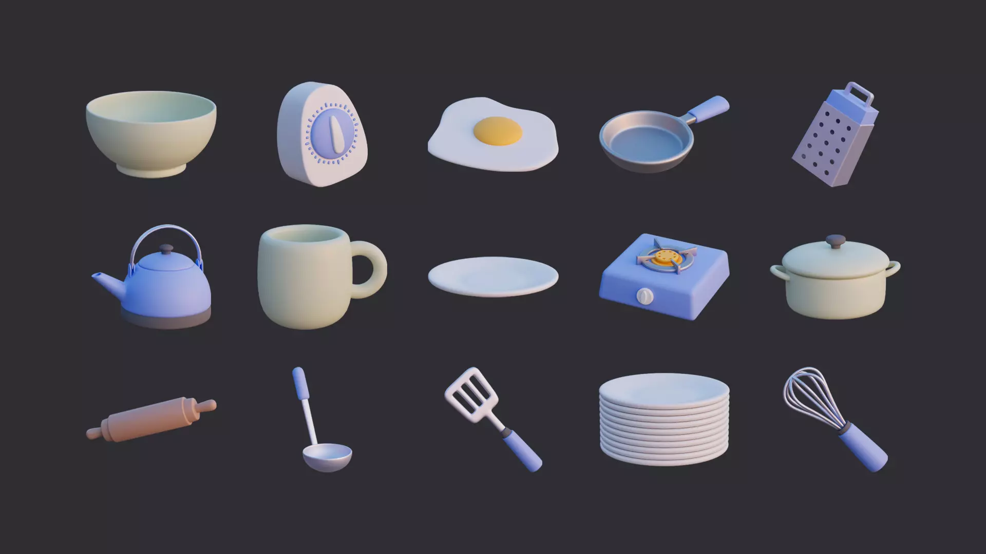 Low Poly Kitchen Tools Asset Pack 3D model_0