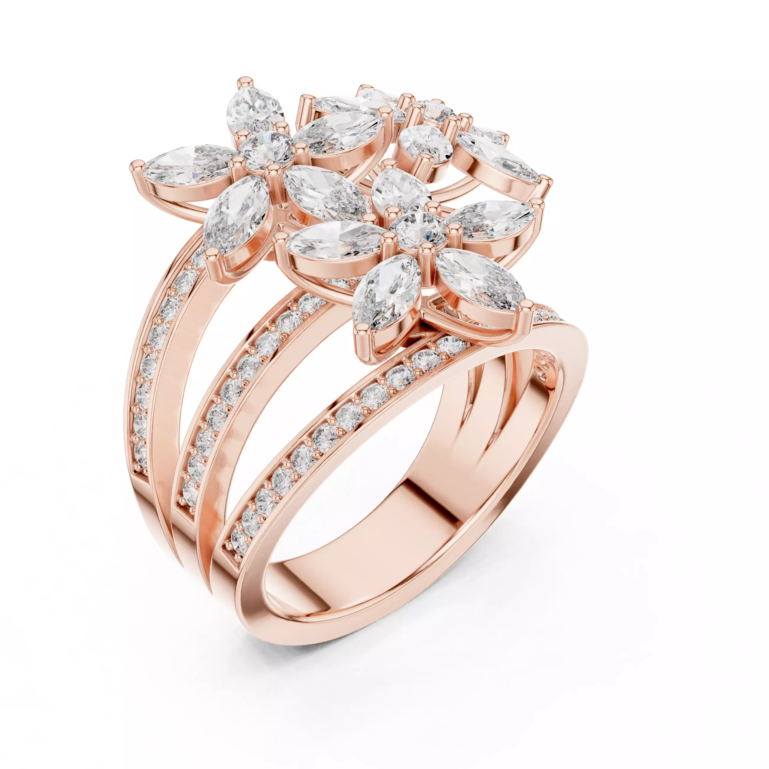Marquise  Diamond Solitaire Ring 3D print model_3