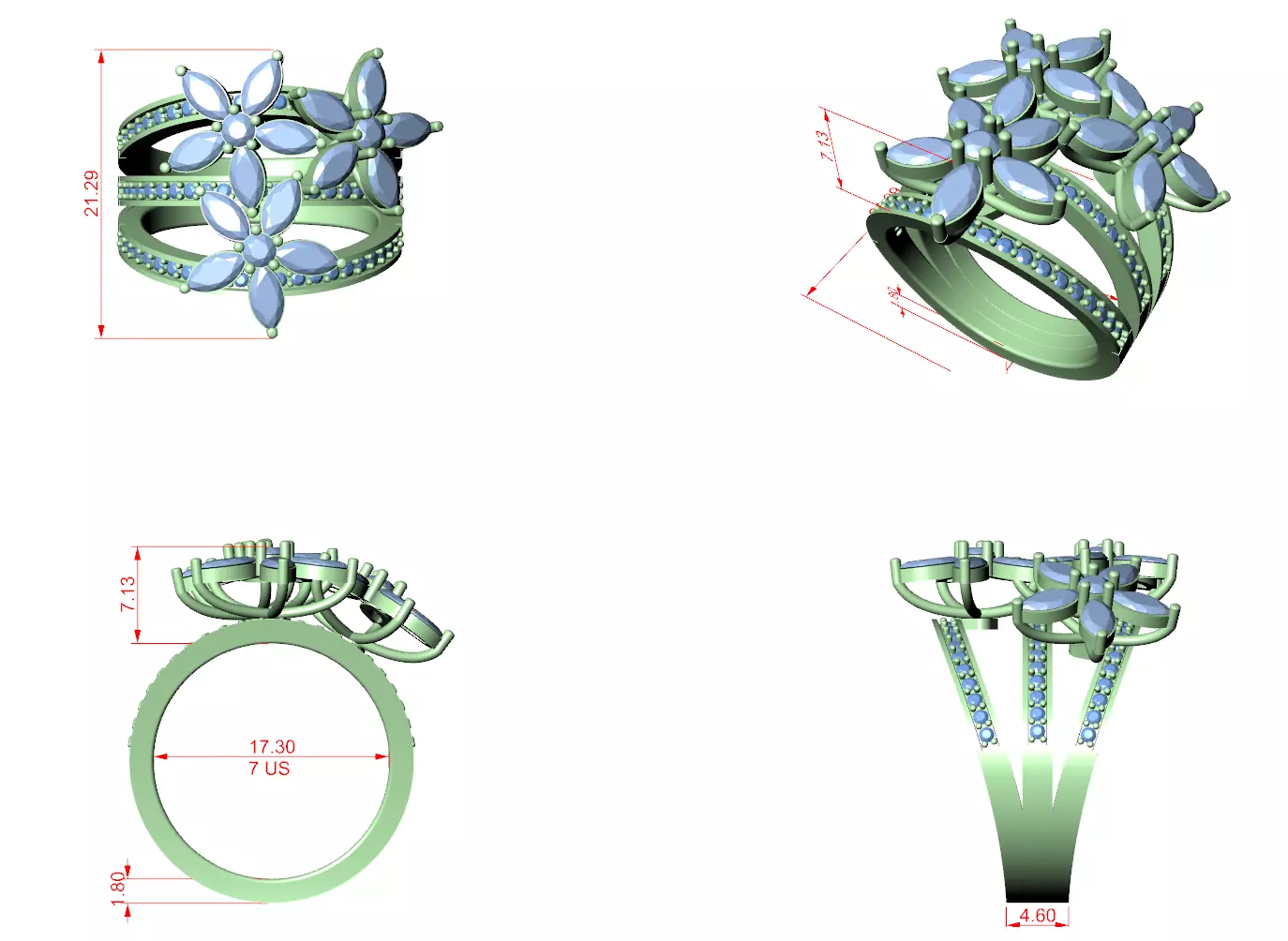 Marquise  Diamond Solitaire Ring 3D print model_8