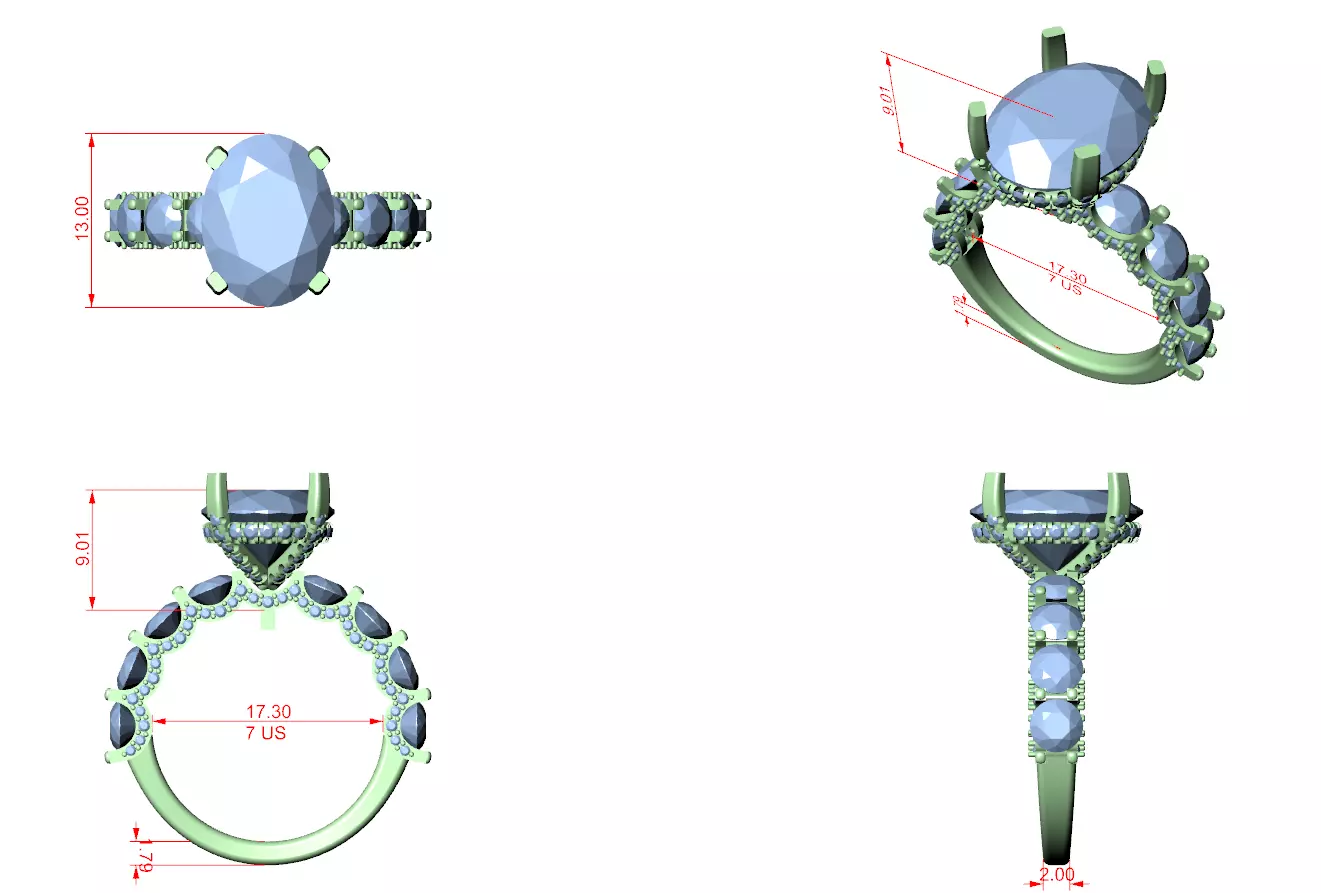 Oval Diamond Solitaire Ring 3D print model_8