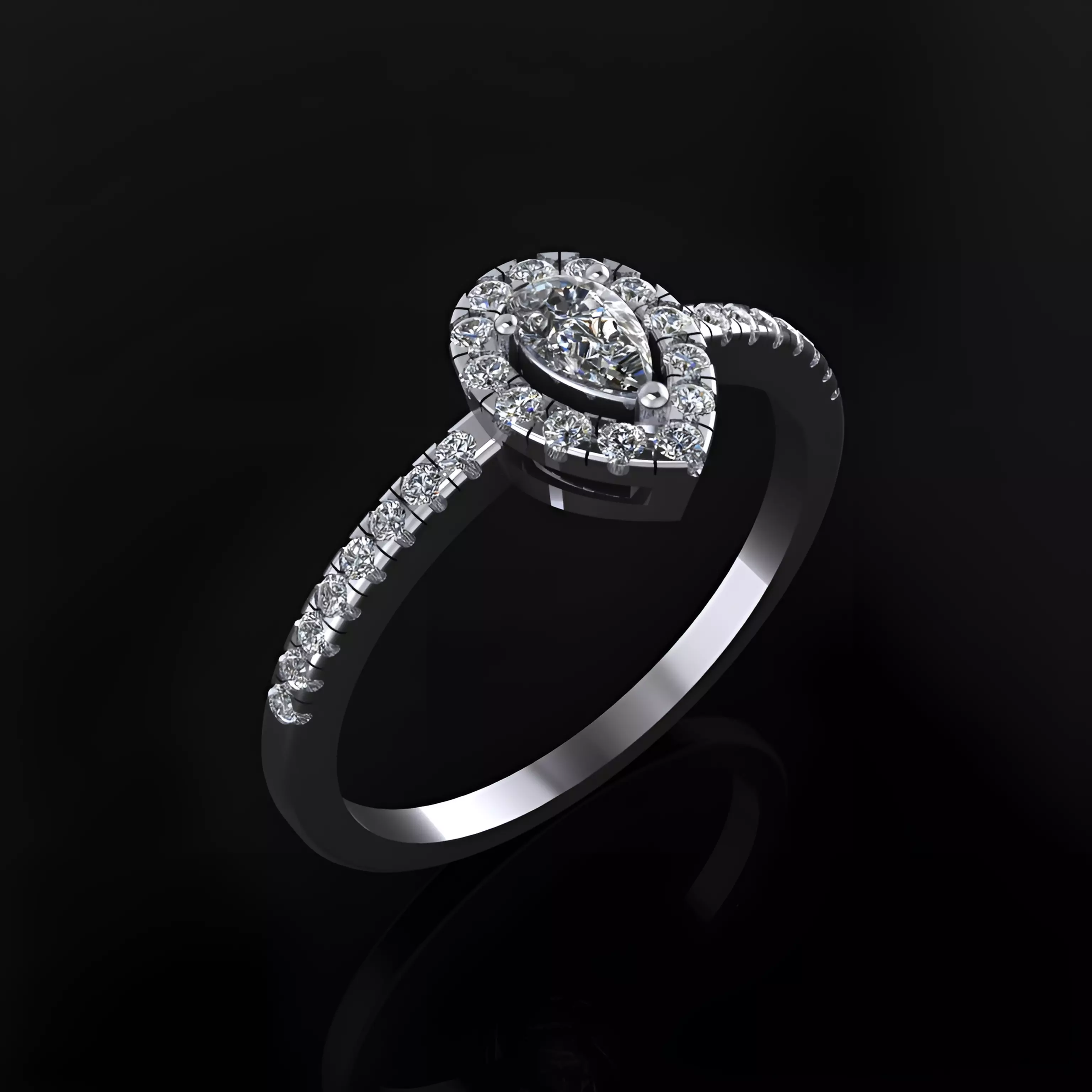 Engagement Ring with Pear Stone 3D print model