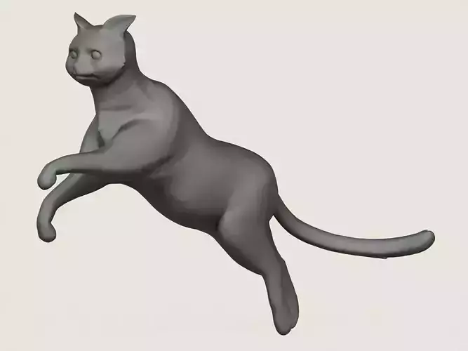 Cat Jumping Pose Print Ready 3D Model