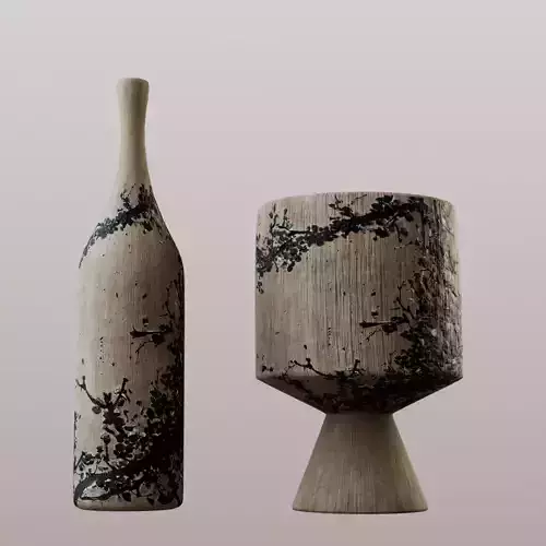 Decorative Wooden Vase and Bottle Set