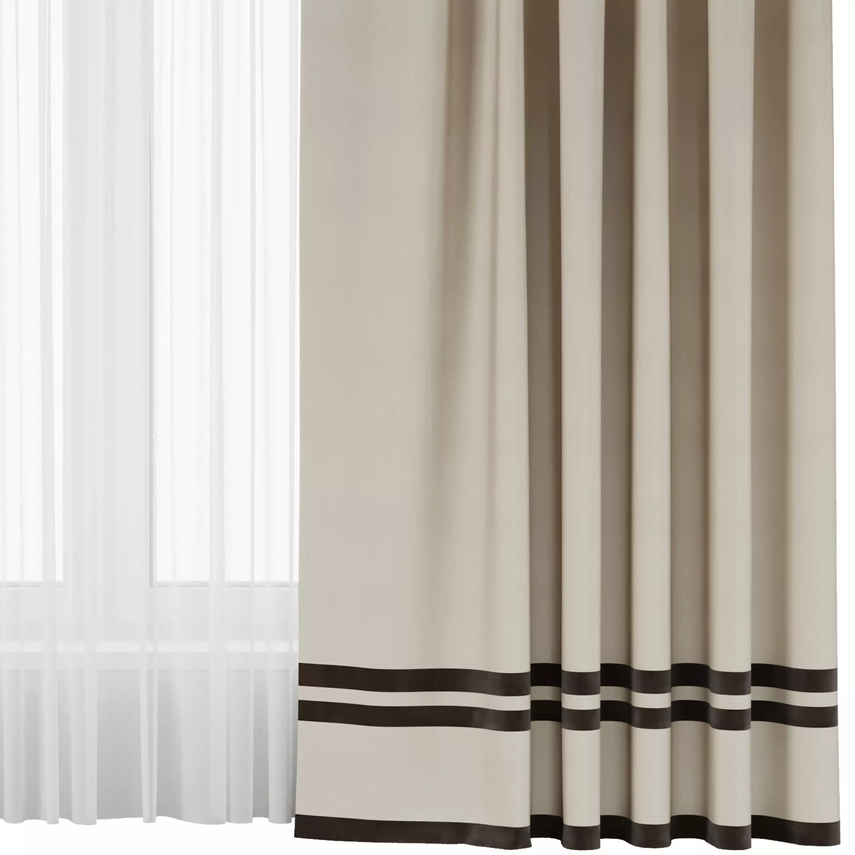Curtain with gray stripes 64 Low-poly 3D model_4