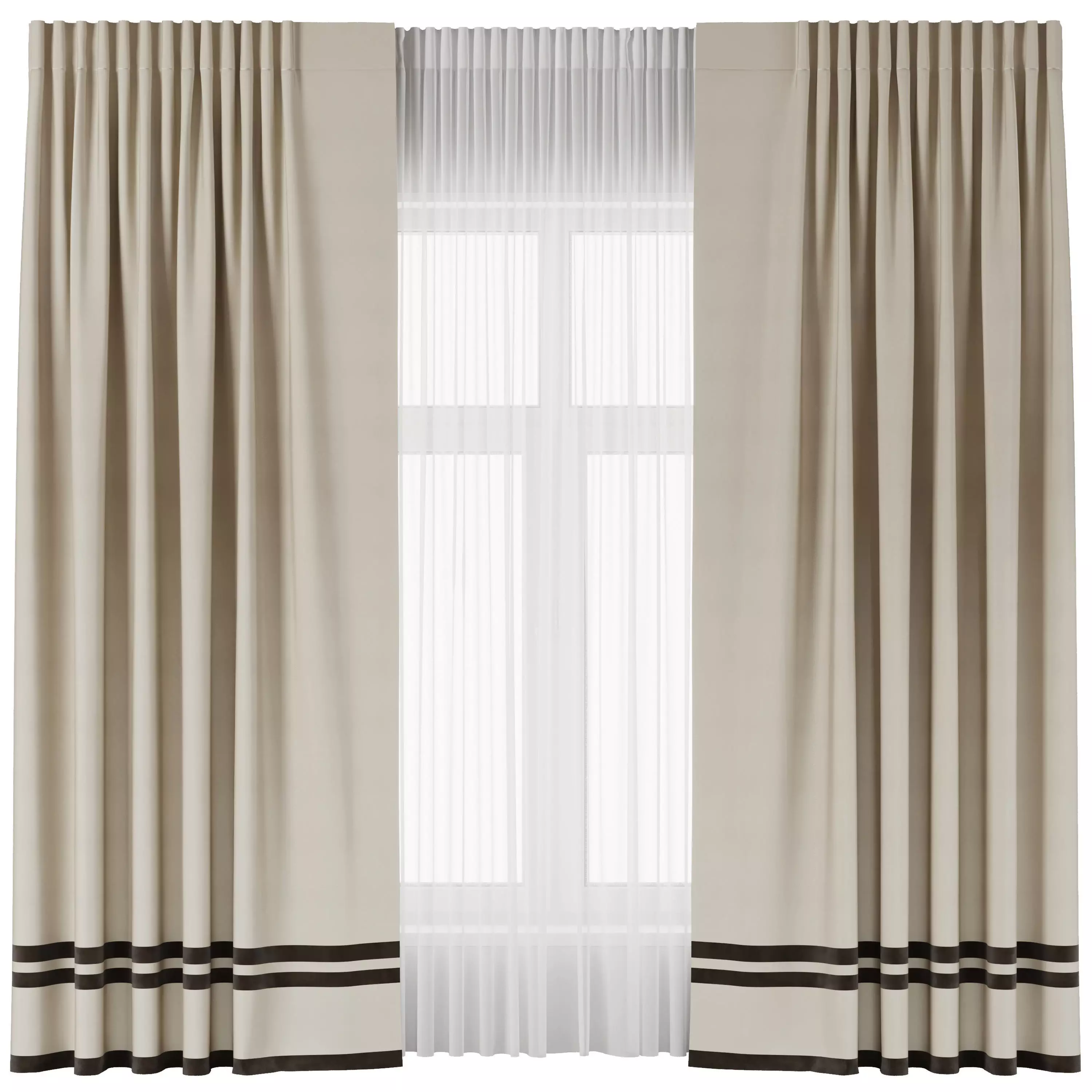 Curtain with gray stripes 64 Low-poly 3D model_1