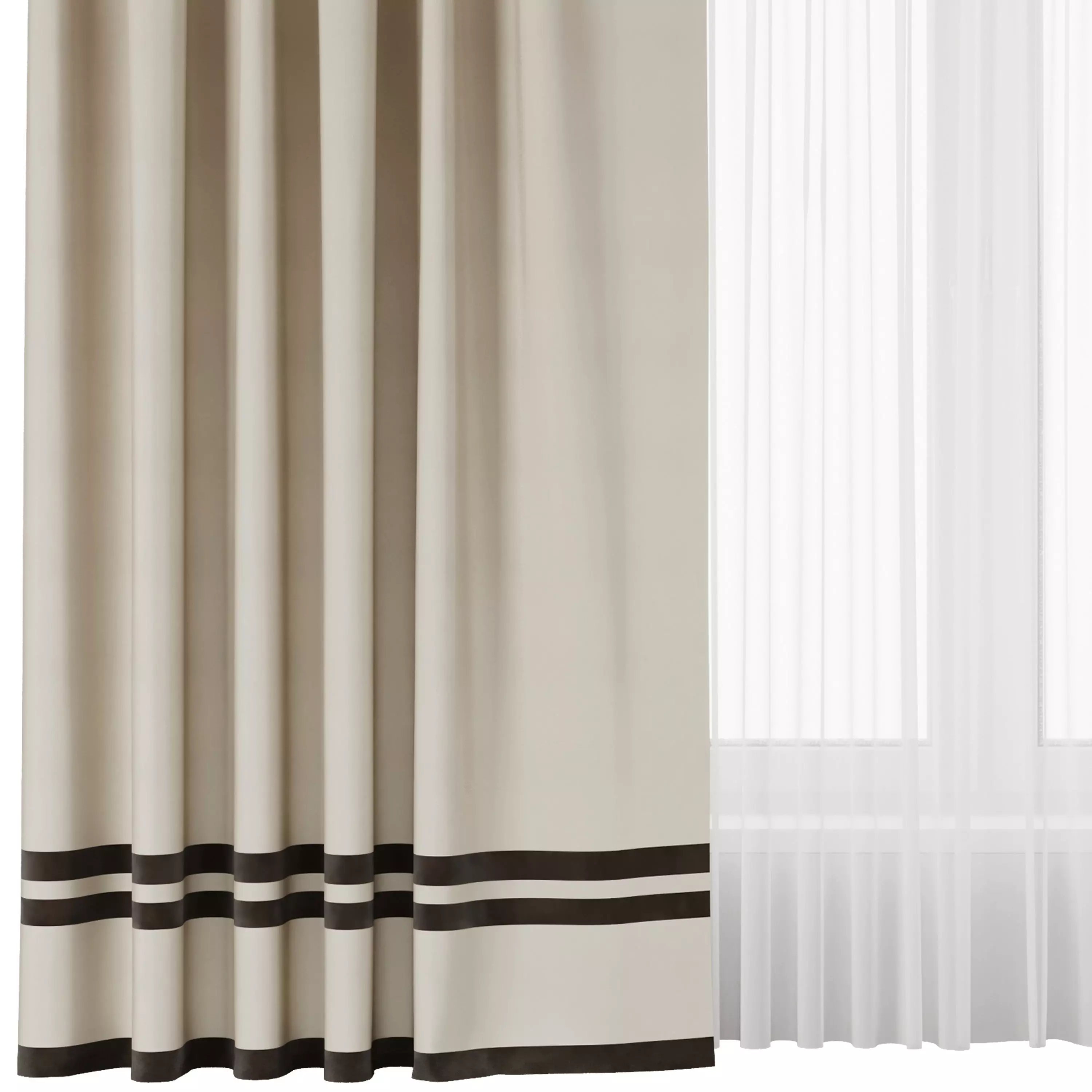 Curtain with gray stripes 64 Low-poly 3D model_2